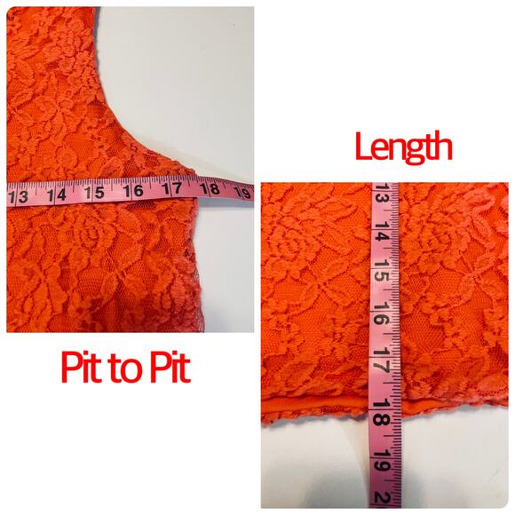 WAYF Orange Lace Stretch Knit Sleeveless Cropped Career Colorful Fun Tank Top L - Picture 9 of 9